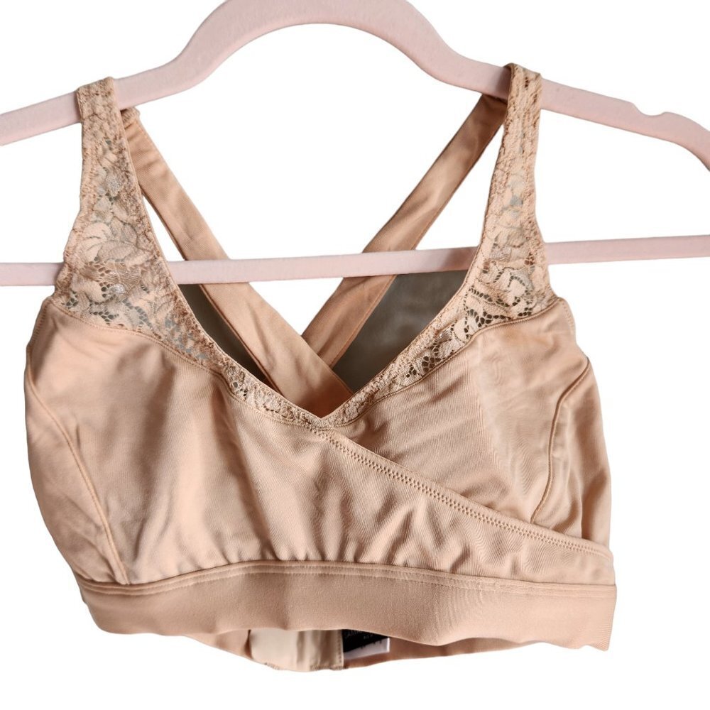 Samantha Chang Bra 2 XS Nude Beige Wireless Back Close Cross Back Bralette